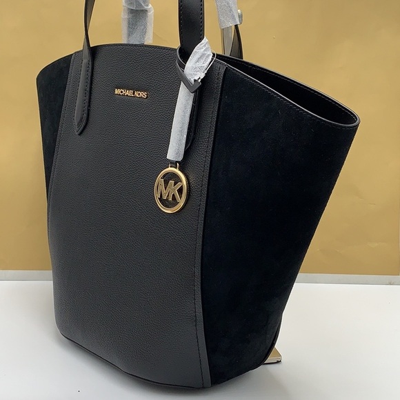 MICHAEL KORS PORTIA LARGE TOTE BLACK COLOR Pebbled leather/ suede - Picture 8 of 14
